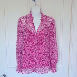 NWT BODEN Sheer Pink & White Paisley Print Blouse w hot pink camisole Size 6